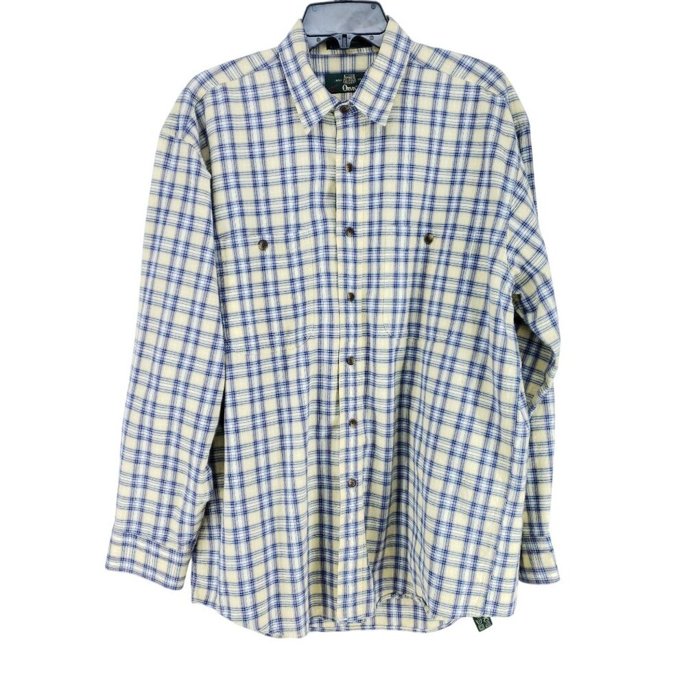 Orvis Plaid Button Up Shirt Mens Size Large Yellow